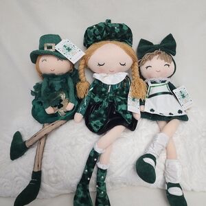 Set of Three Green and White Plush Dolls